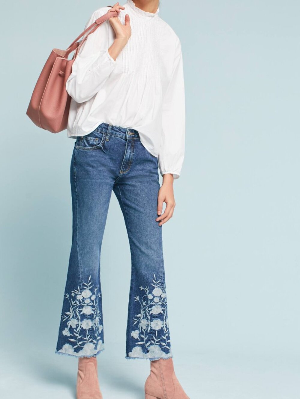 Anthropologie Pilcro High-Rise Cropped Embroidered Floral Flare Jeans Size 25 - Picture 2 of 14